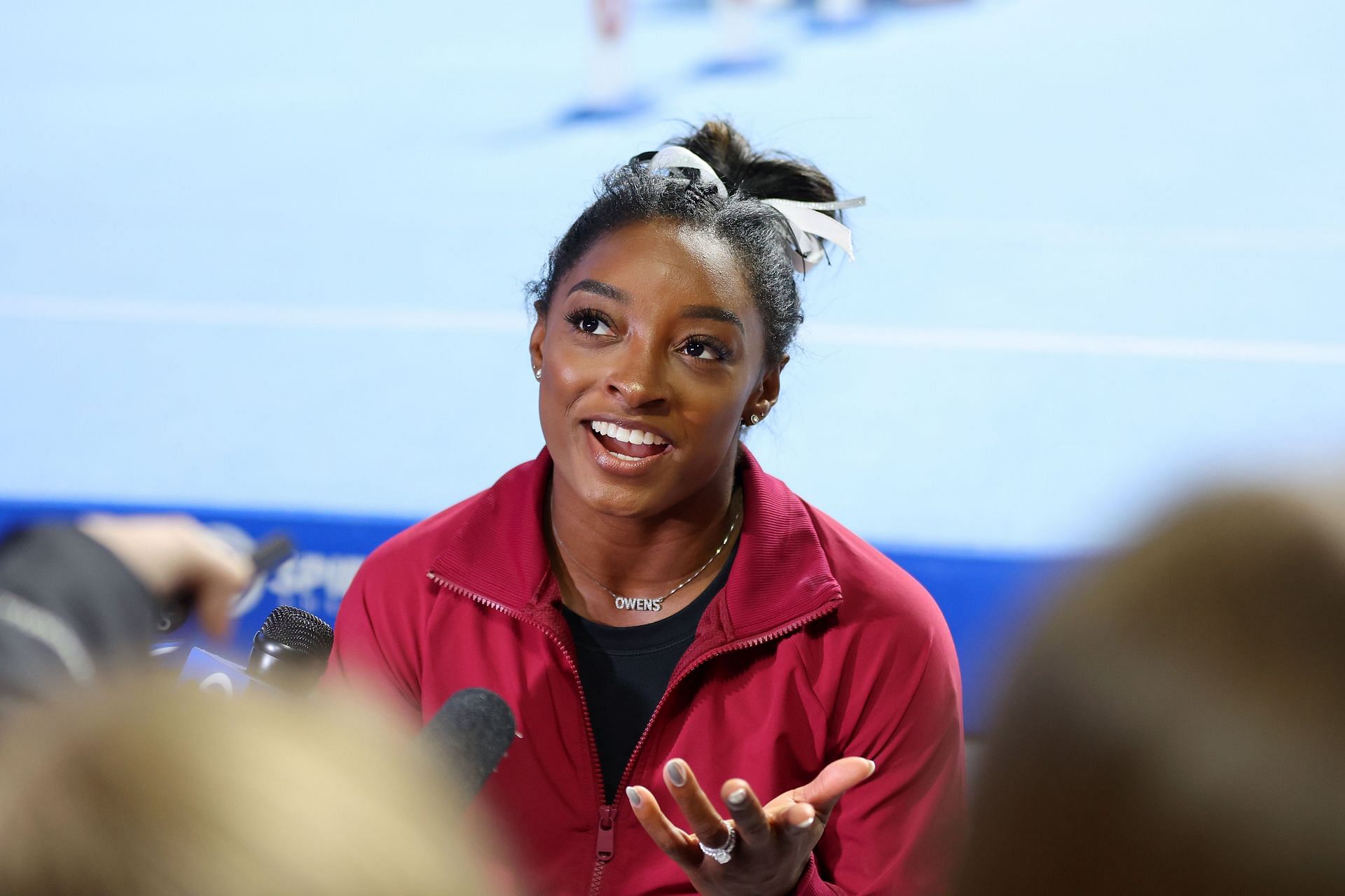Simone Biles speaks at the Core Hydration Classic in Hoffman Estates, Illinois. (Photo by Getty Images)